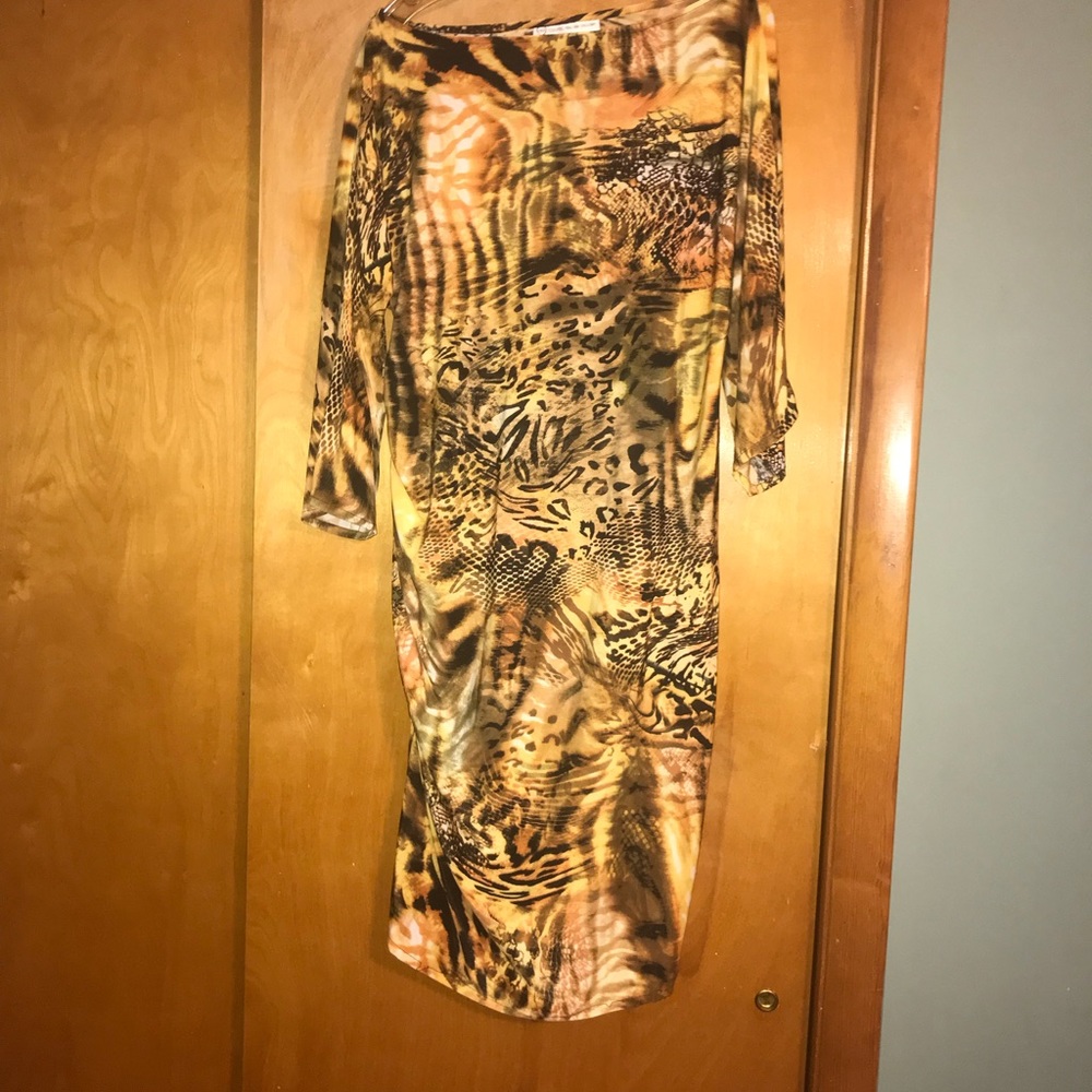 Gold & Black Ruched leopard print dress